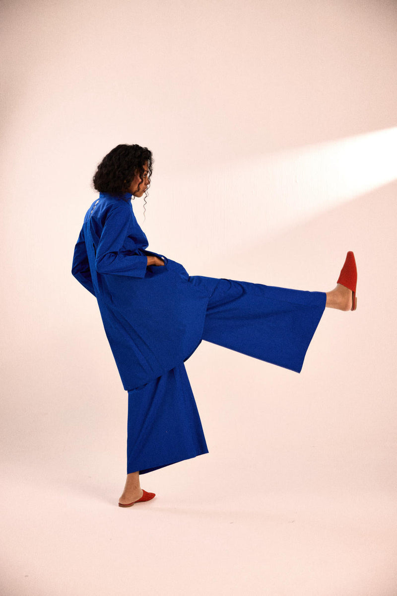 Lunar co-ord set poplin by Khara Kapas in blue for women Worldwide