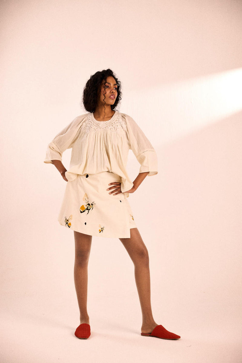 Bumble Bee Skirt Shorts twill by Khara Kapas in white for women Worldwide