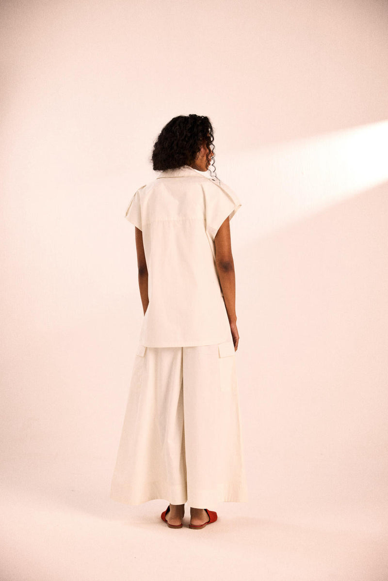White rose co-ord set poplin by Khara Kapas in white for women Worldwide