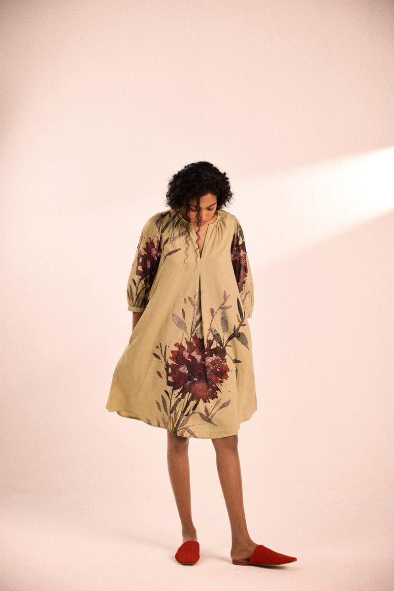 Moss bloom dress by Khara Kapas in olive for women Worldwide