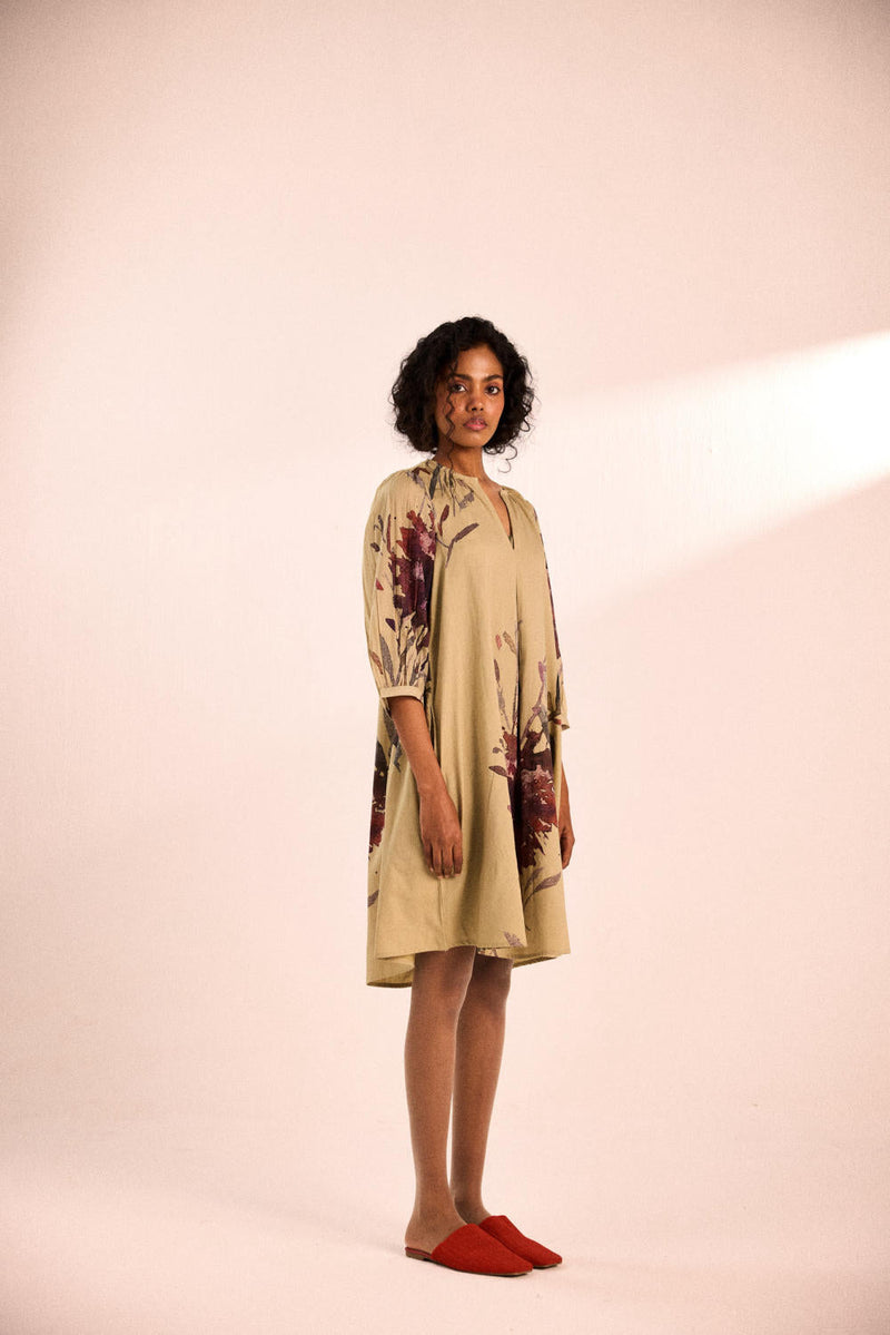 Moss bloom dress by Khara Kapas in olive for women Worldwide