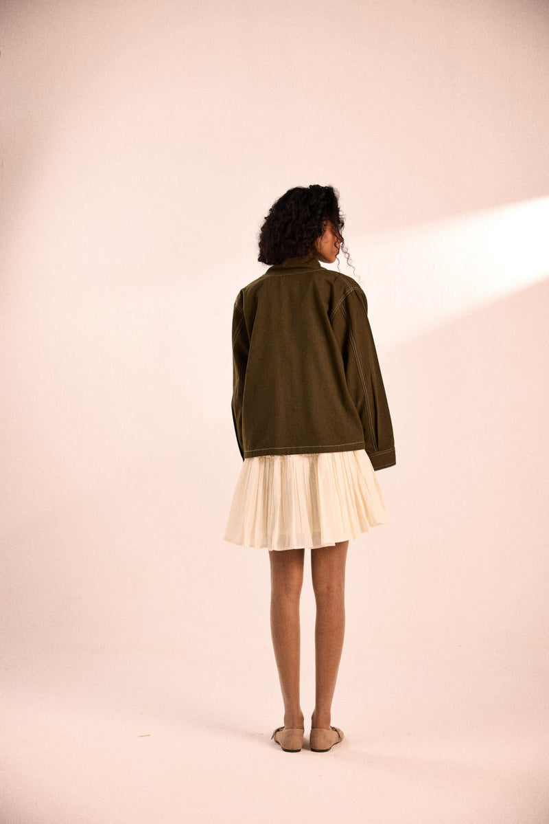 Sage flora jacket twill by Khara Kapas in olive for women Worldwide