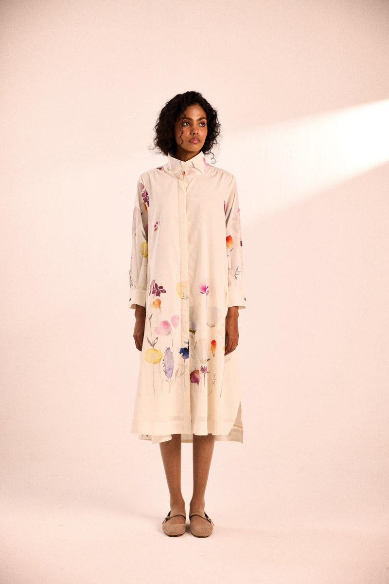 Pebble petal dress by Khara Kapas in white for women Worldwide