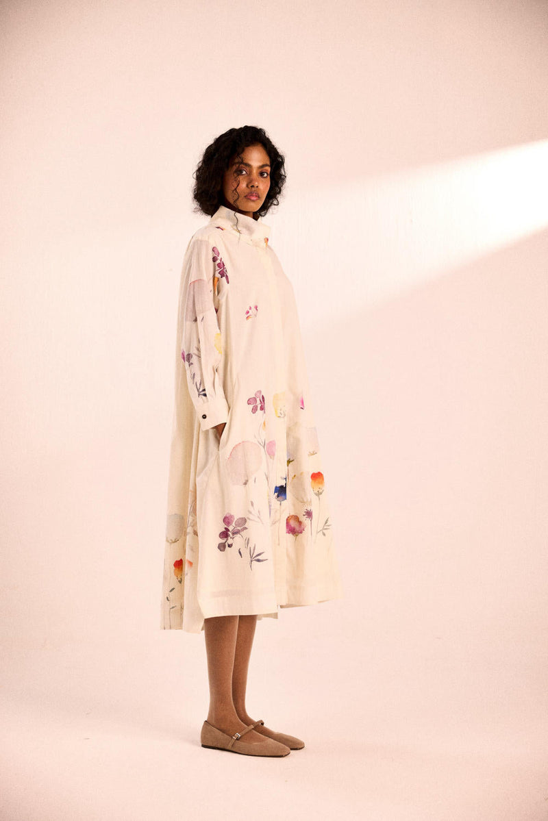 Pebble petal dress by Khara Kapas in white for women Worldwide