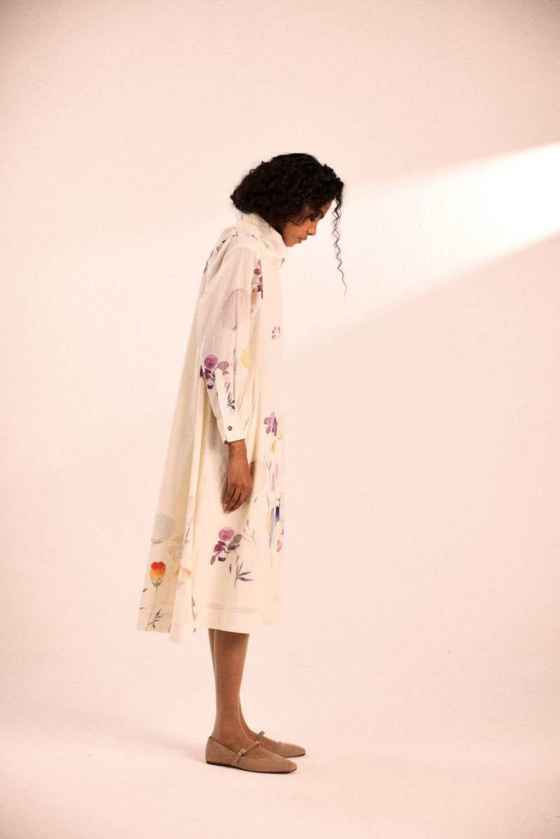 Pebble petal dress by Khara Kapas in white for women Worldwide