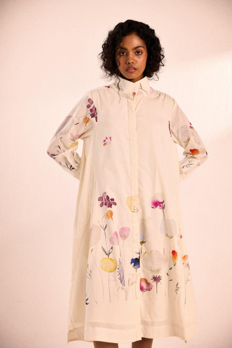 Pebble petal dress by Khara Kapas in white for women Worldwide
