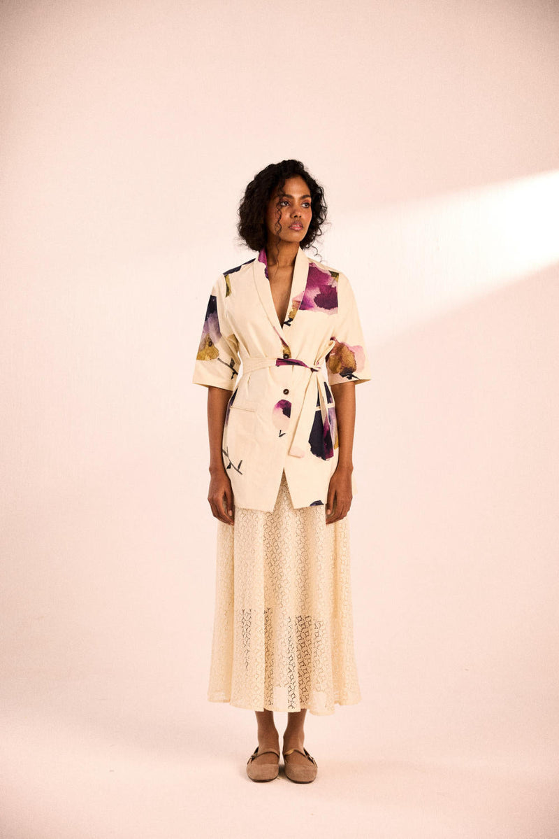 Almond Whisper co-ord set twill by Khara Kapas in white for women Worldwide