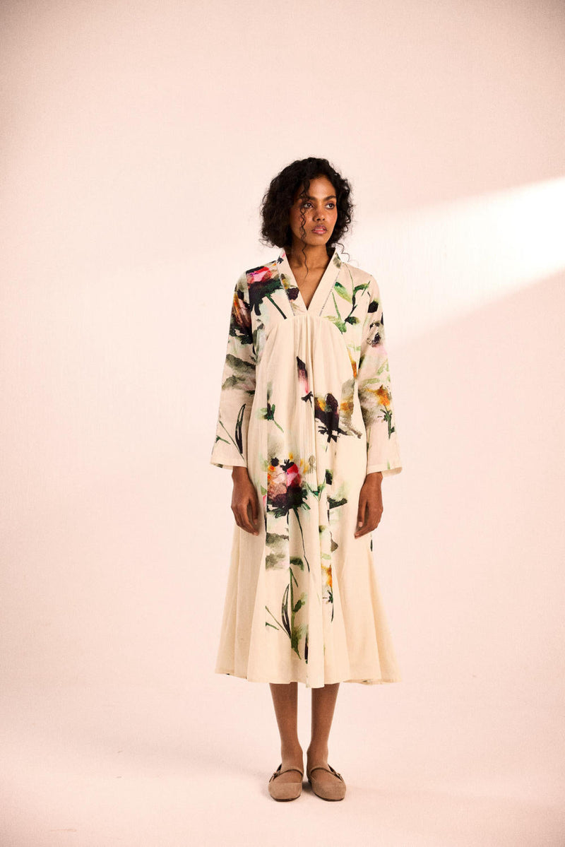 Snow Blossom dress by Khara Kapas in white for women Worldwide