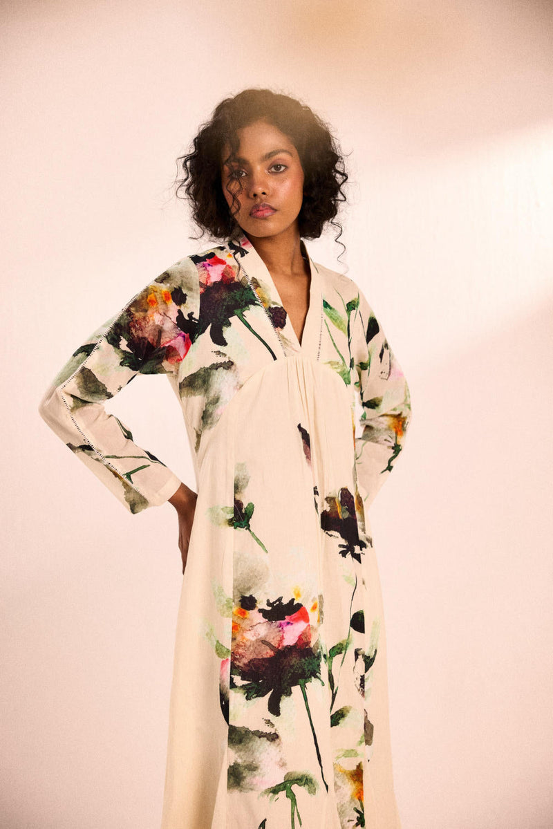 Snow Blossom dress by Khara Kapas in white for women Worldwide
