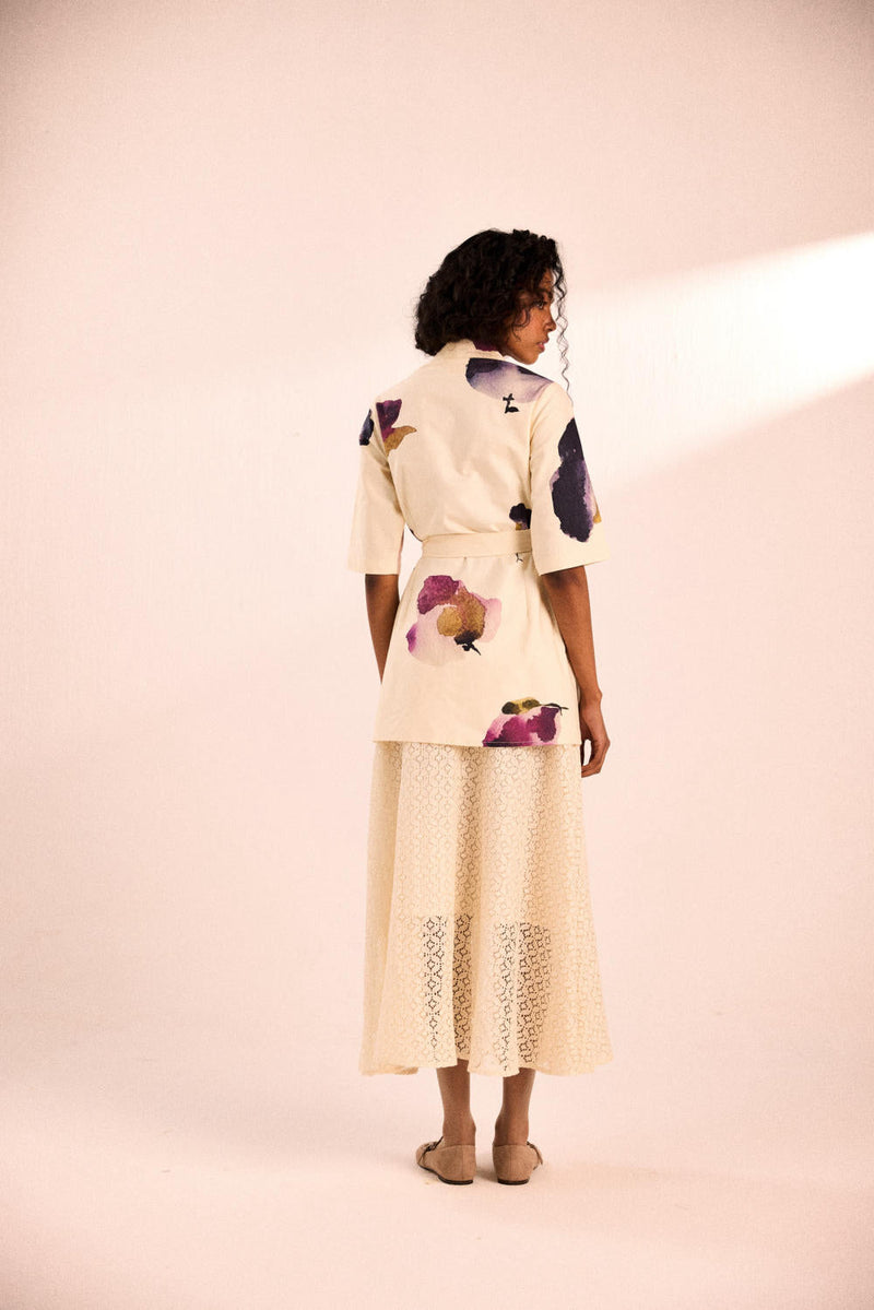Almond whisper jacket twill by Khara Kapas in white for women Worldwide