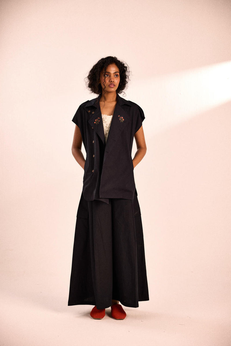 Ebony Evening Pants poplin by Khara Kapas in black for women Worldwide