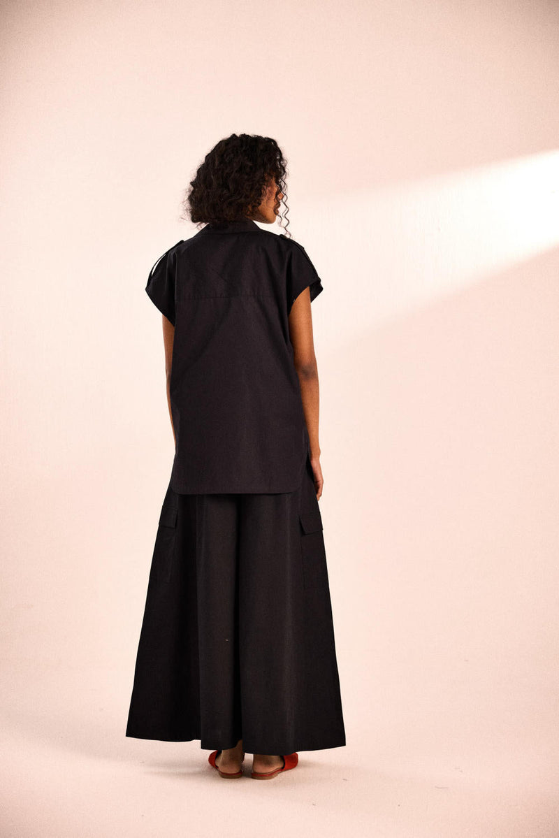 Ebony Evening Pants poplin by Khara Kapas in black for women Worldwide