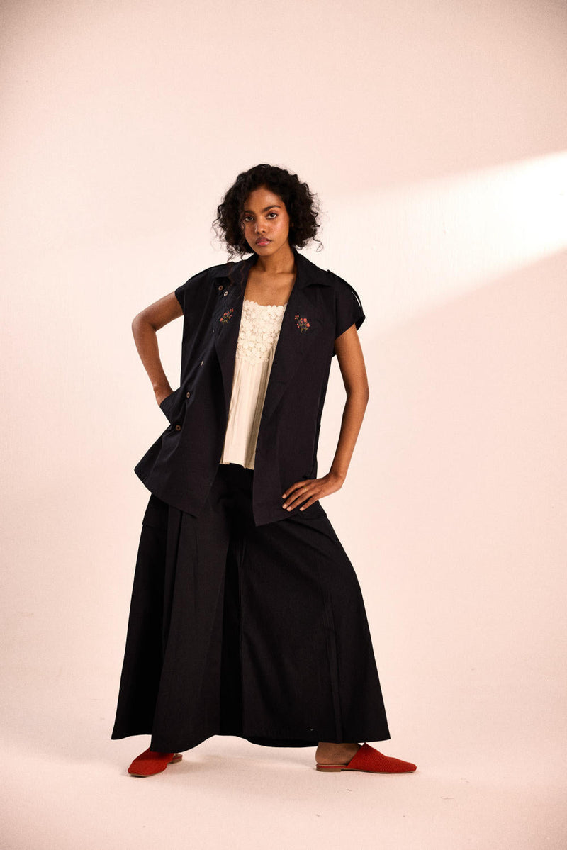Ebony Evening Pants poplin by Khara Kapas in black for women Worldwide