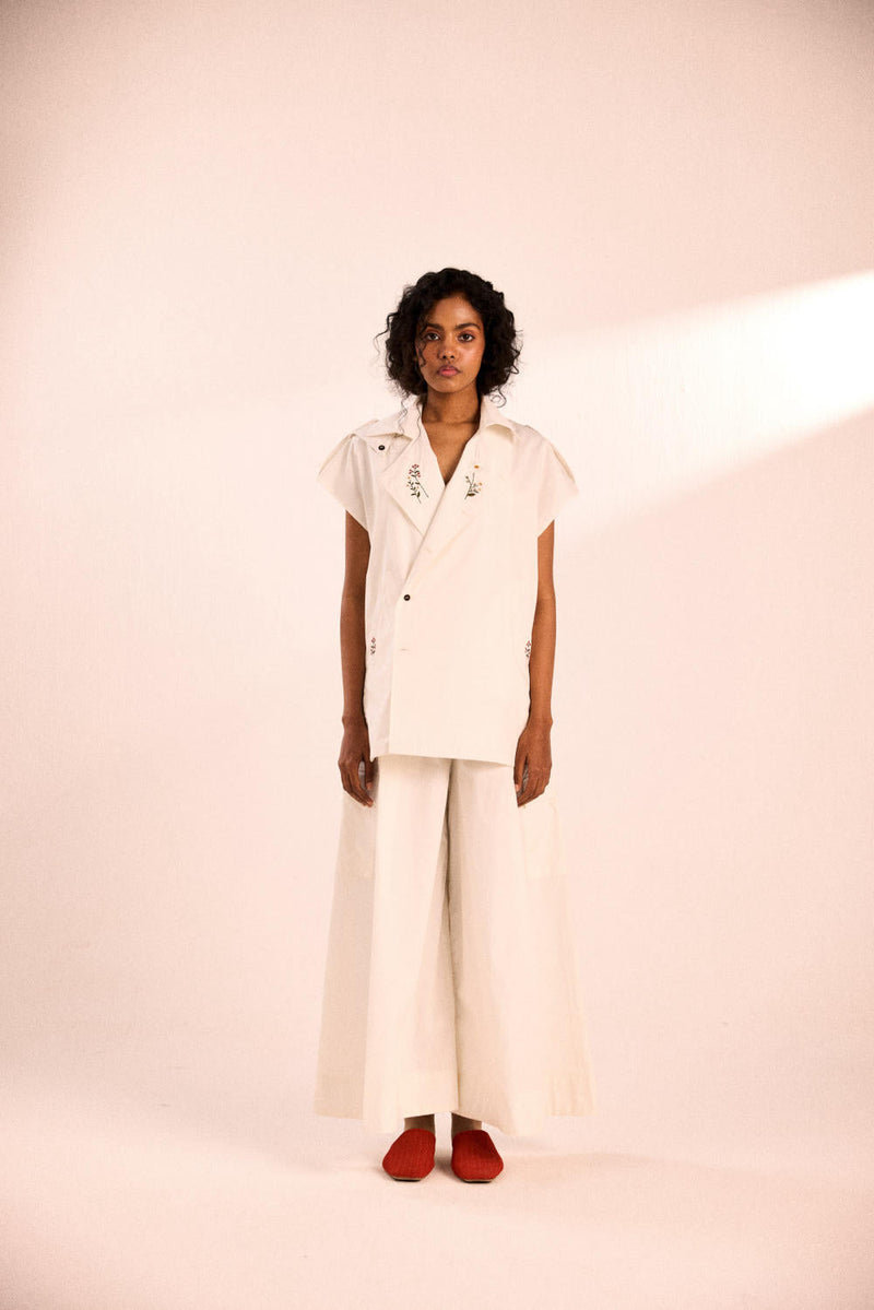 White Rose Pants poplin by Khara Kapas in white for women Worldwide