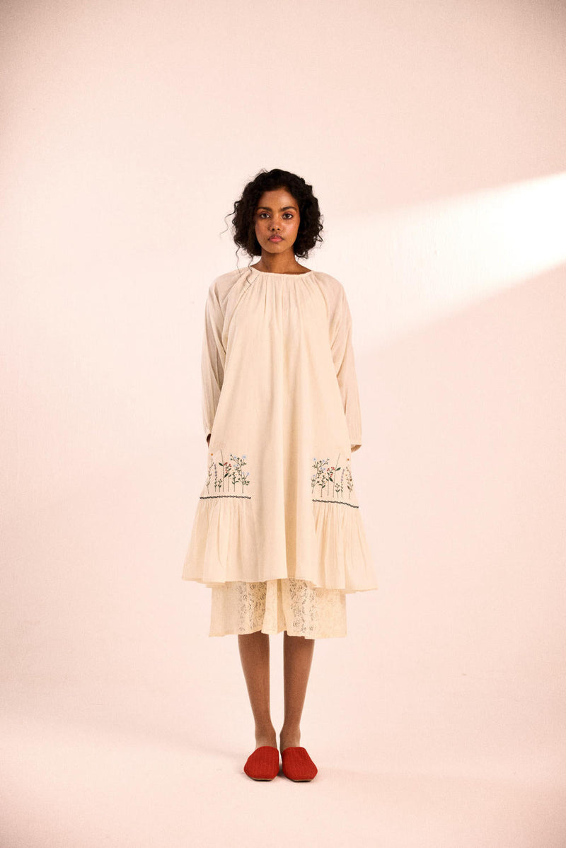 Peony dress with slip cotton by Khara Kapas in white for women Worldwide