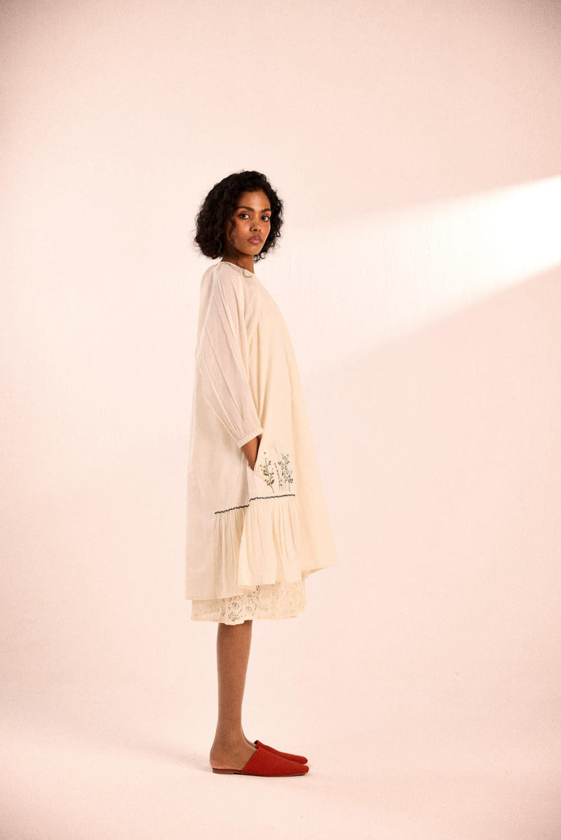 Peony dress with slip cotton by Khara Kapas in white for women Worldwide