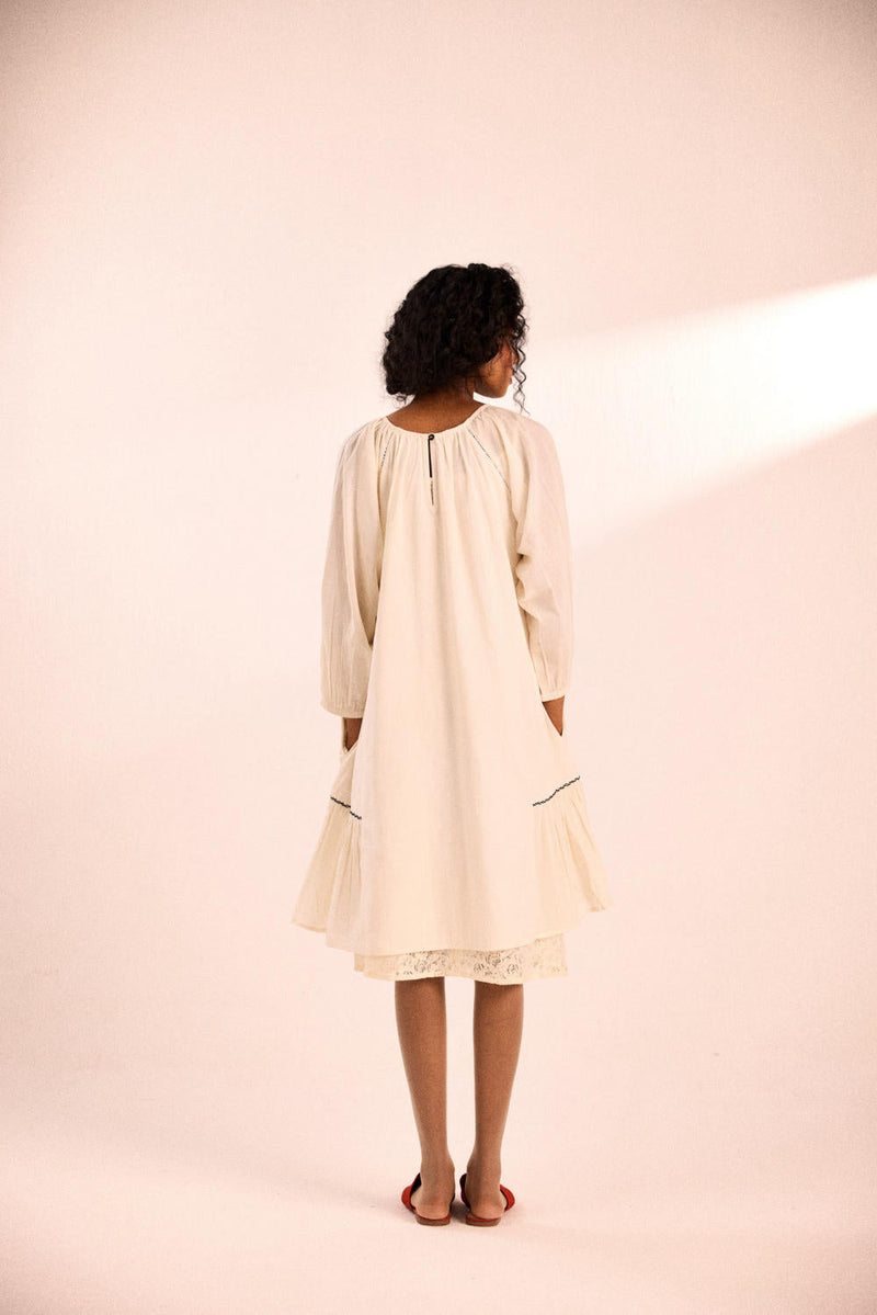 Peony dress with slip cotton by Khara Kapas in white for women Worldwide
