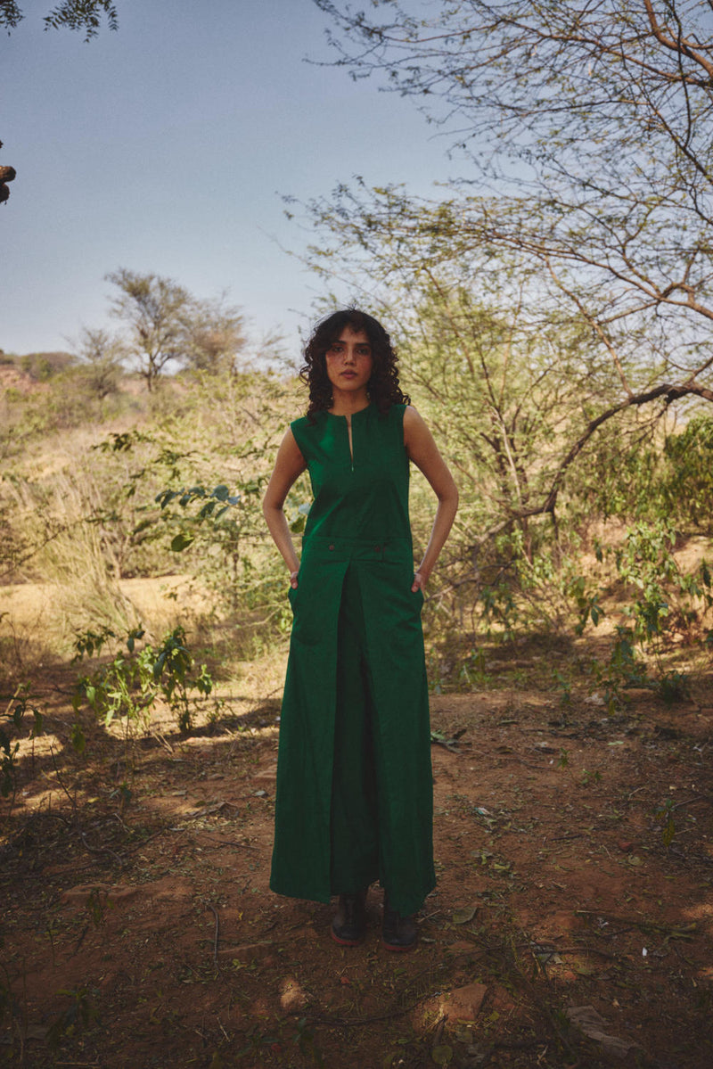 Woodland Jumpsuit poplin by Khara Kapas in green for women Worldwide