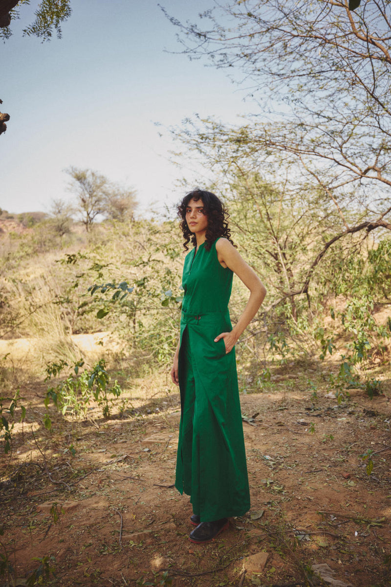 Woodland Jumpsuit poplin by Khara Kapas in green for women Worldwide