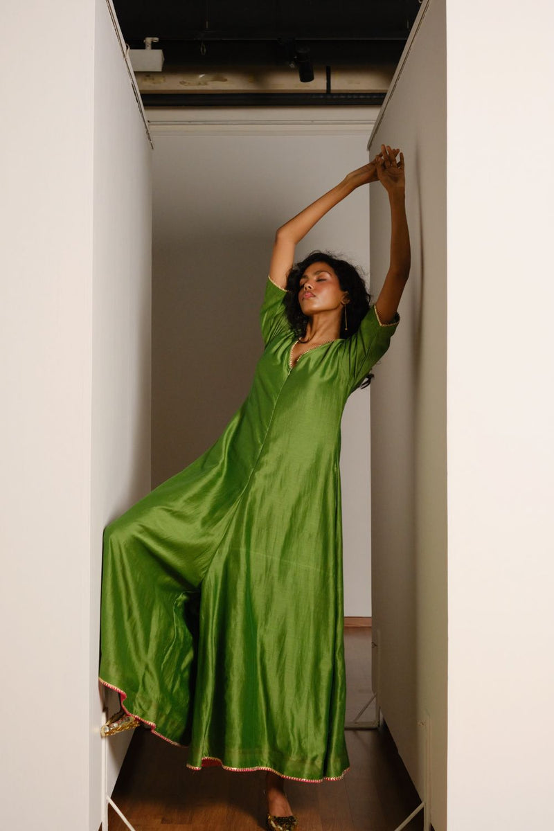 Panna Jumpsuit silk by Khara Kapas in green for women Worldwide
