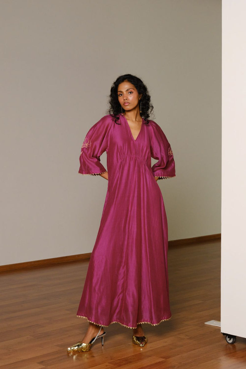 Gulnaar Gown silk by Khara Kapas in pink for women Worldwide