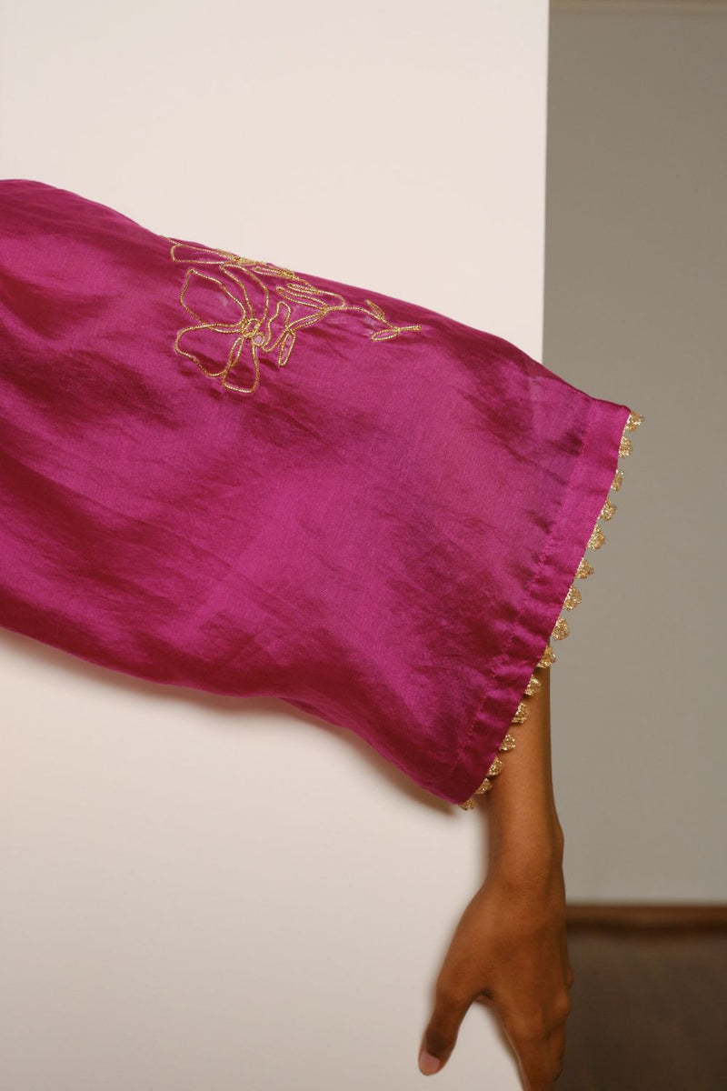 Gulnaar Gown silk by Khara Kapas in pink for women Worldwide