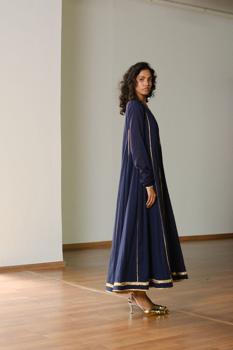 Tara Gown with Dupatta cotton by Khara Kapas in blue for women Worldwide