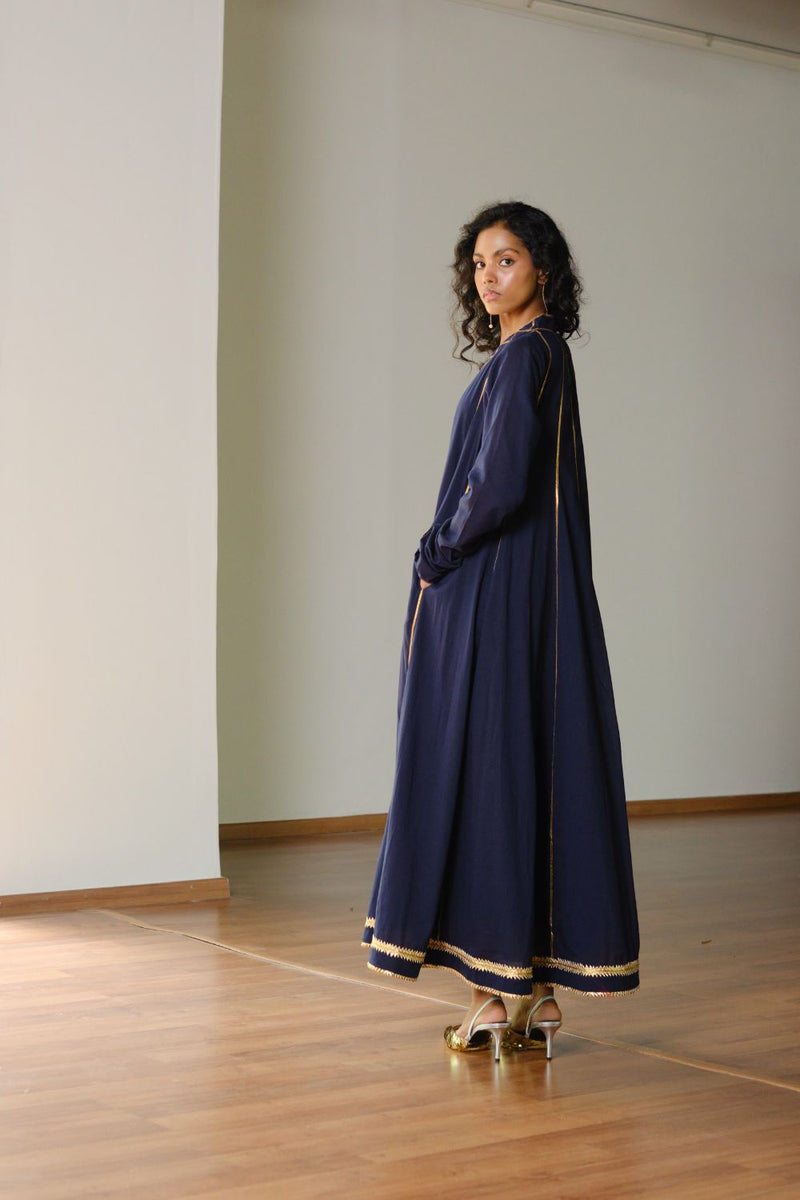 Tara Gown with Dupatta cotton by Khara Kapas in blue for women Worldwide