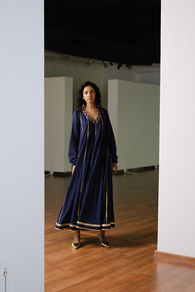 Tara Gown with Dupatta cotton by Khara Kapas in blue for women Worldwide