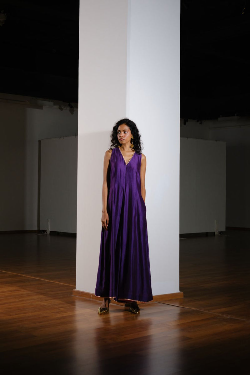 Kachnaar Jumpsuit chanderi by Khara Kapas in purple for women Worldwide