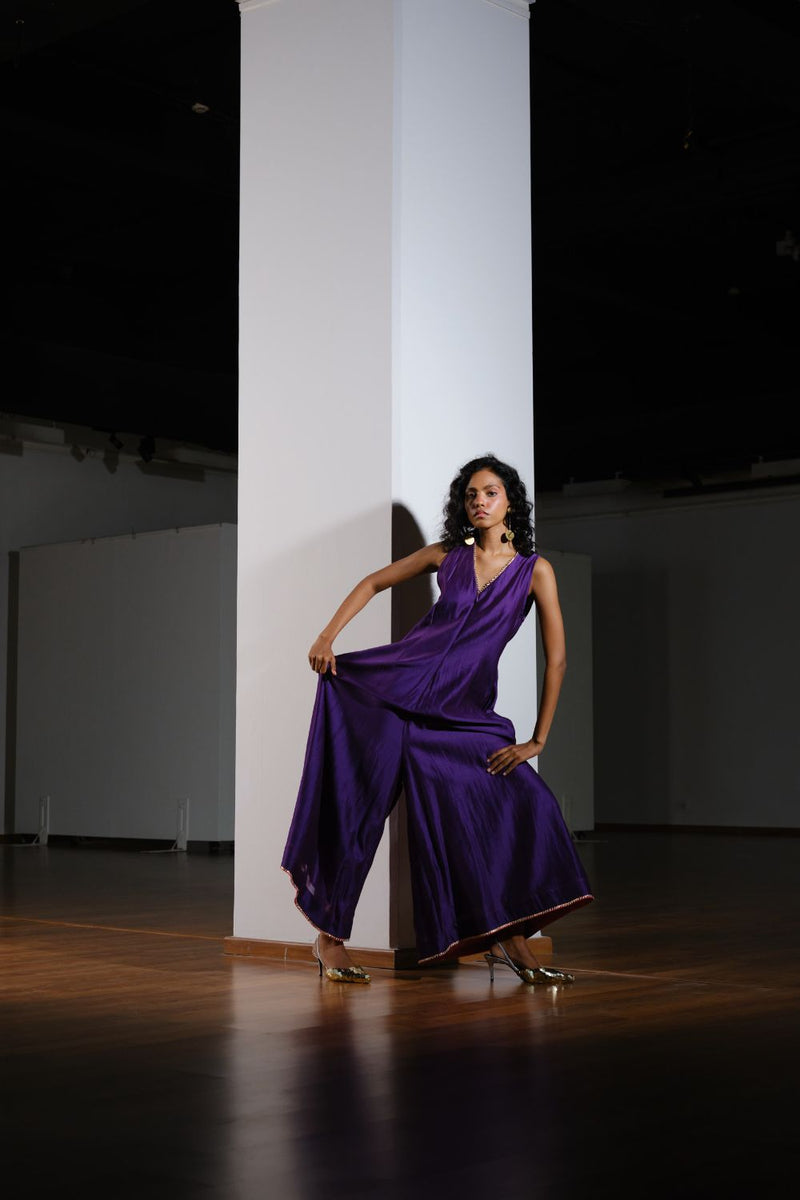 Kachnaar Jumpsuit chanderi by Khara Kapas in purple for women Worldwide