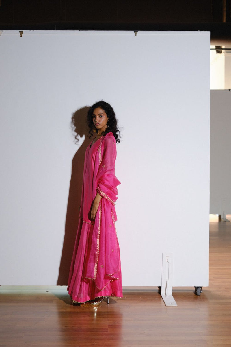 Rani Sharara Set silk by Khara Kapas in pink for women Worldwide