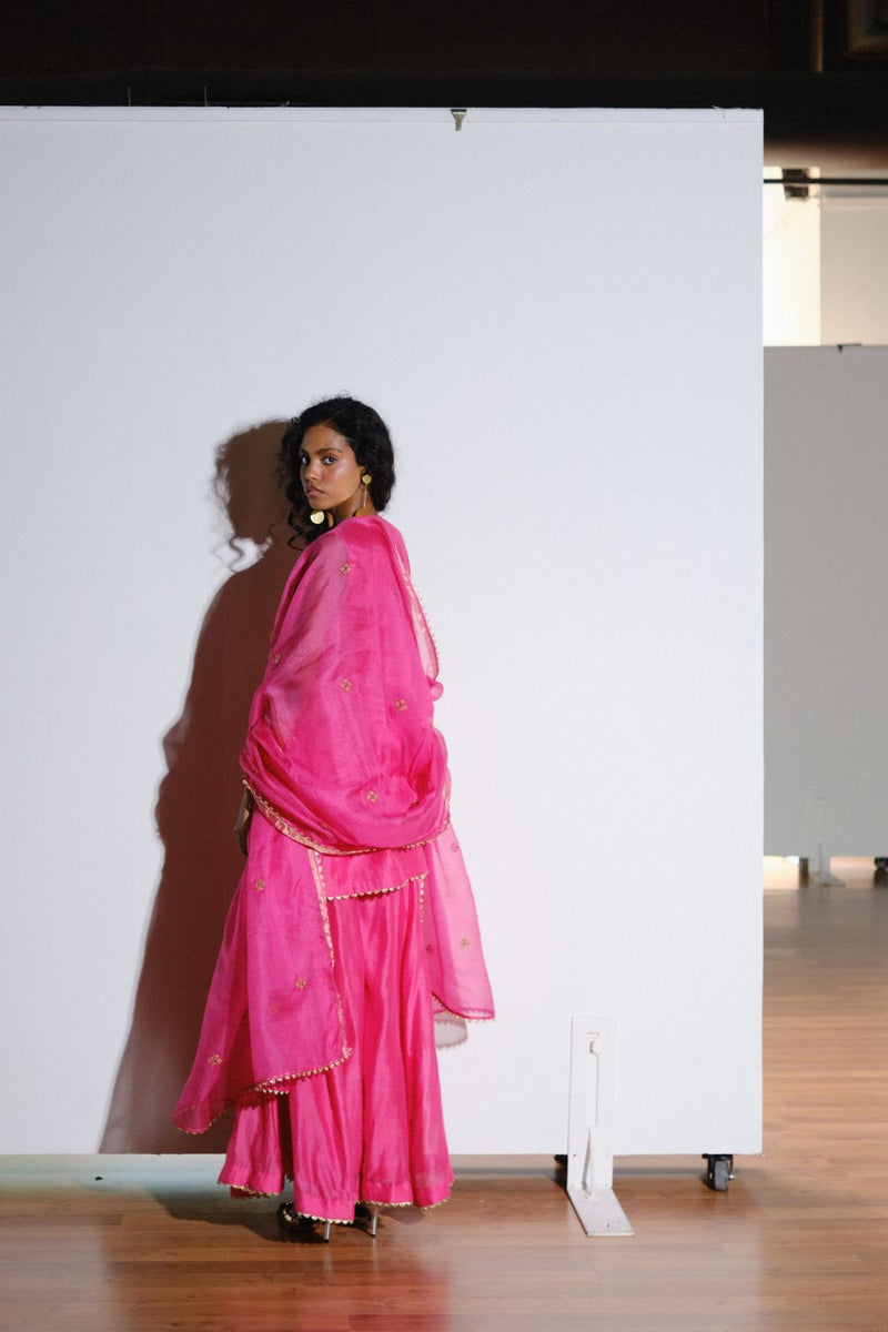 Rani Sharara Set silk by Khara Kapas in pink for women Worldwide