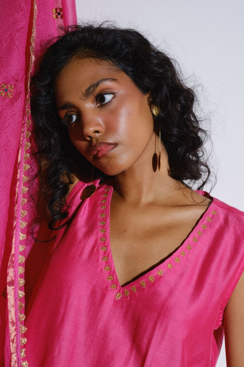 Rani Sharara Set silk by Khara Kapas in pink for women Worldwide