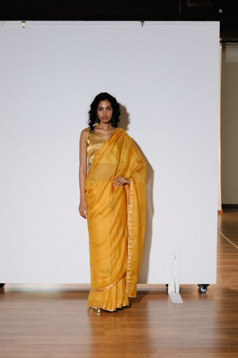 Roshini Silk Saree silk by Khara Kapas in mustard for women Worldwide