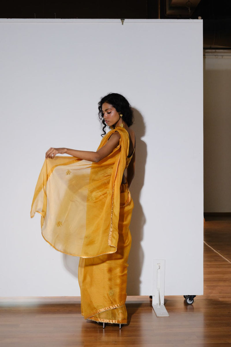 Roshini Silk Saree silk by Khara Kapas in mustard for women Worldwide