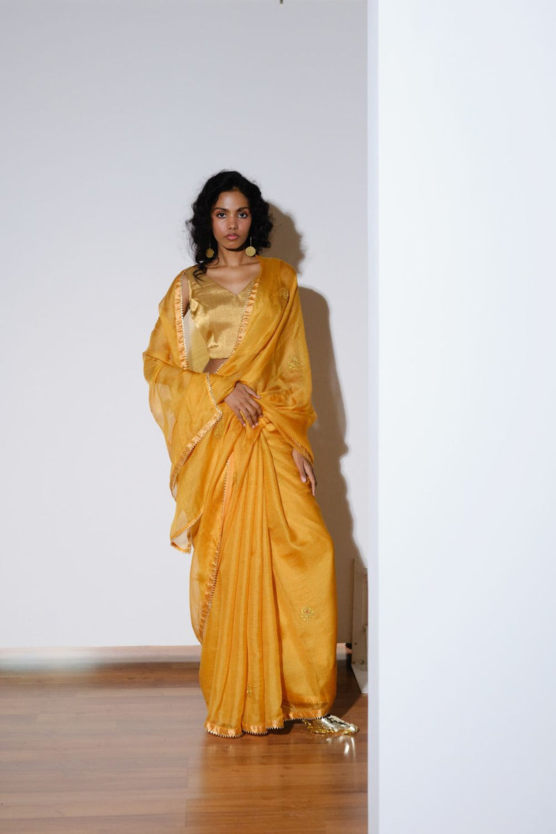 Roshini Silk Saree silk by Khara Kapas in mustard for women Worldwide