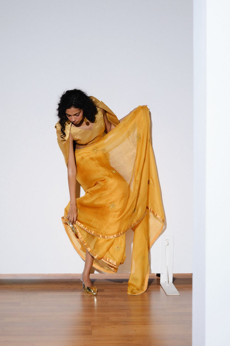 Roshini Silk Saree silk by Khara Kapas in mustard for women Worldwide