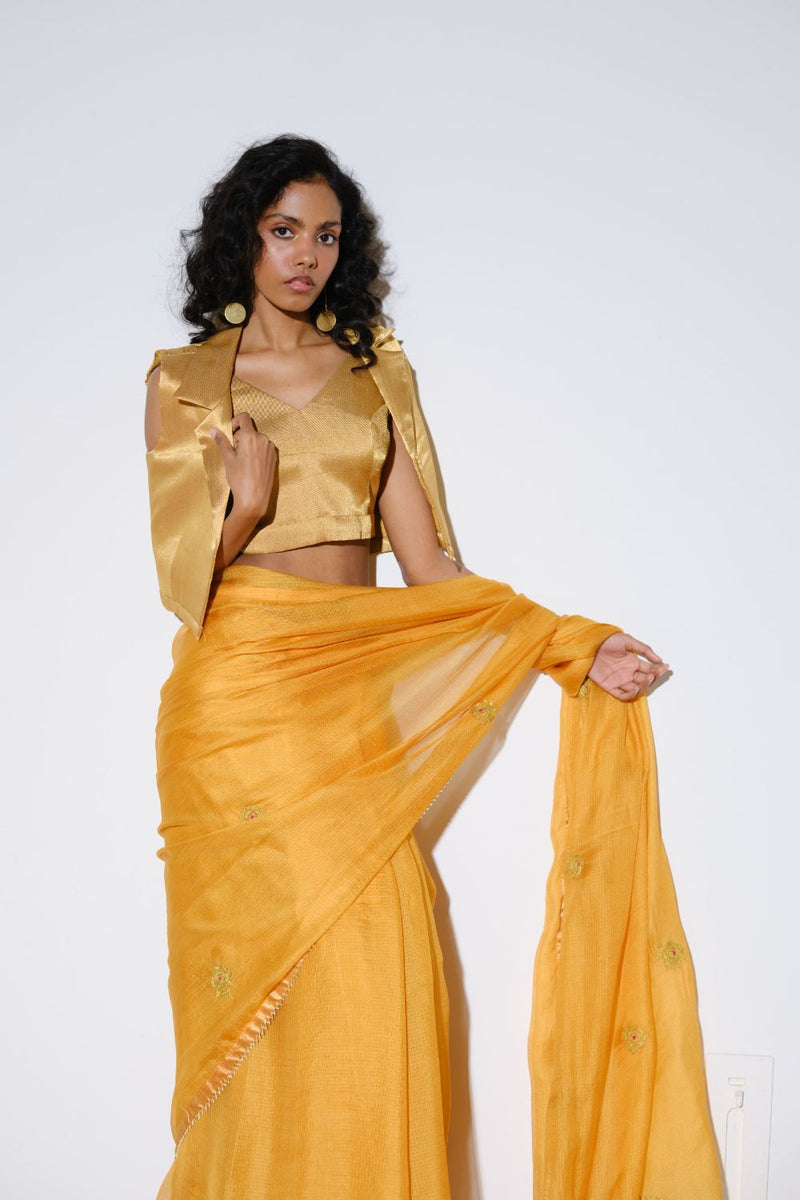 Roshini Silk Saree silk by Khara Kapas in mustard for women Worldwide