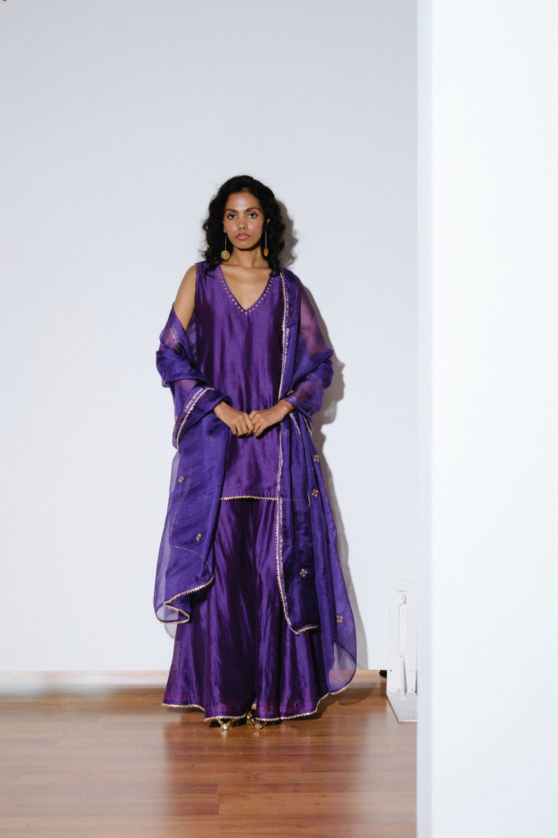 Angoor Silk Sharara Set silk by Khara Kapas in purple for women Worldwide