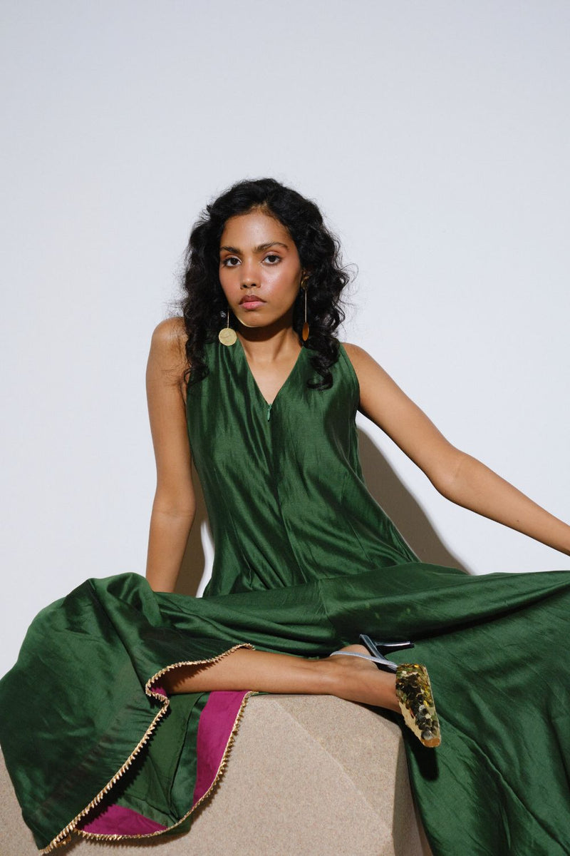 Emerald Jumpsuit silk by Khara Kapas in green for women Worldwide