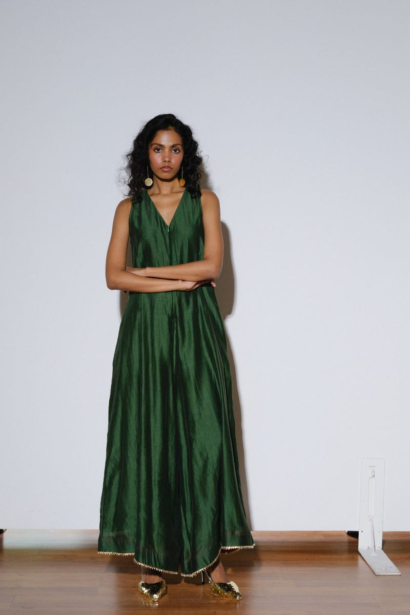 Emerald Jumpsuit silk by Khara Kapas in green for women Worldwide