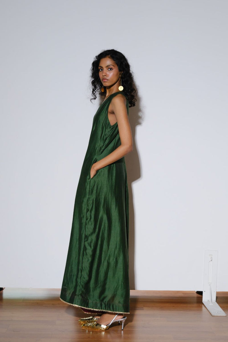 Emerald Jumpsuit silk by Khara Kapas in green for women Worldwide