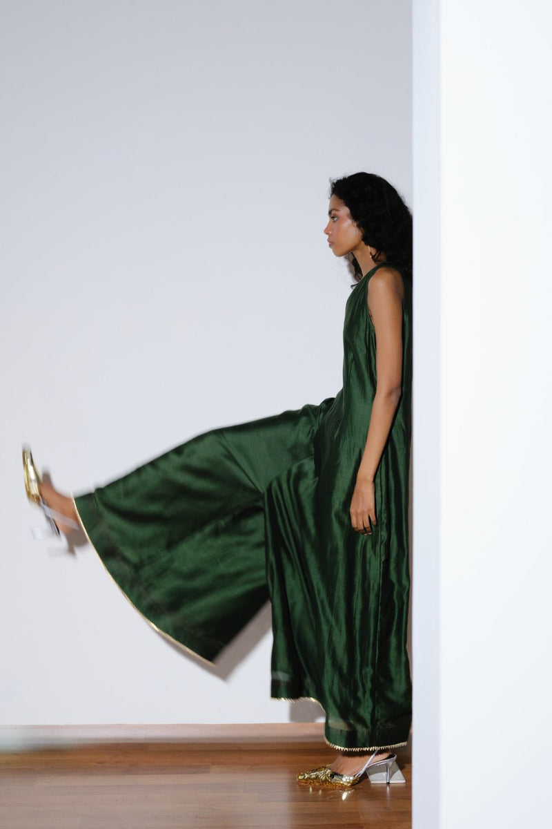 Emerald Jumpsuit silk by Khara Kapas in green for women Worldwide