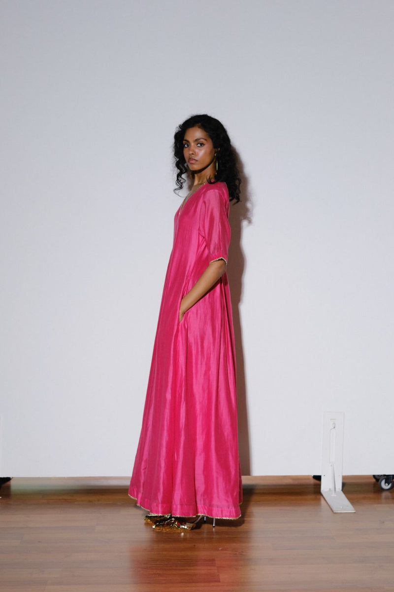 Gulfam Jumpsuit silk by Khara Kapas in pink for women Worldwide