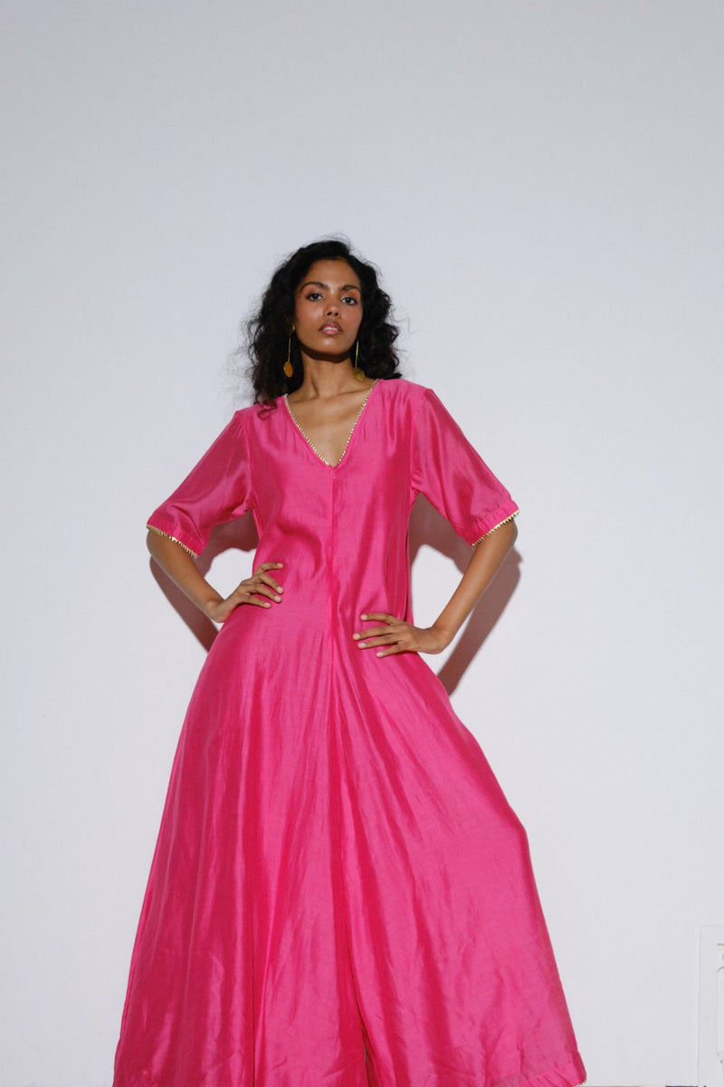 Gulfam Jumpsuit silk by Khara Kapas in pink for women Worldwide