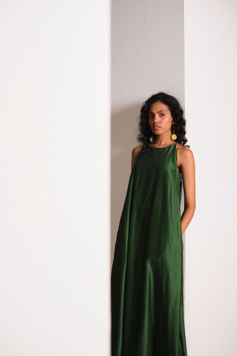 Vriksh Silk Gown chanderi by Khara Kapas in green for women Worldwide