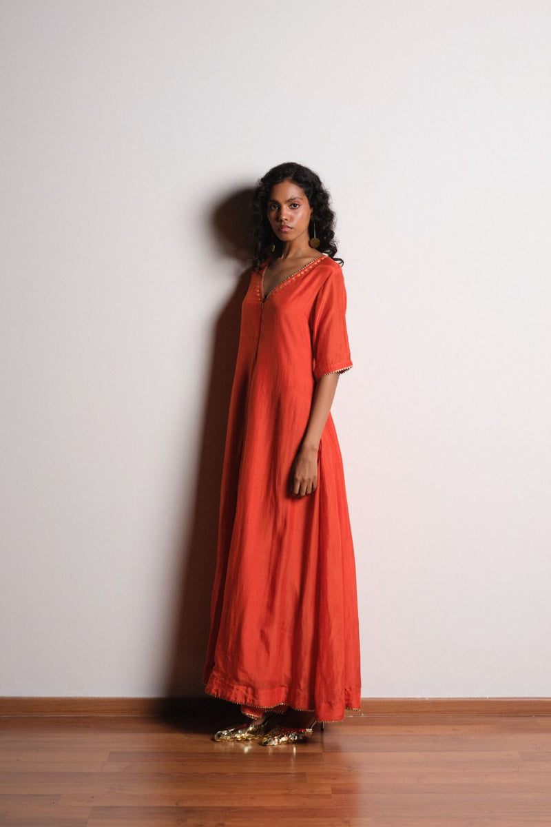 Agni Tara Jumpsuit chanderi by Khara Kapas in orange for women Worldwide