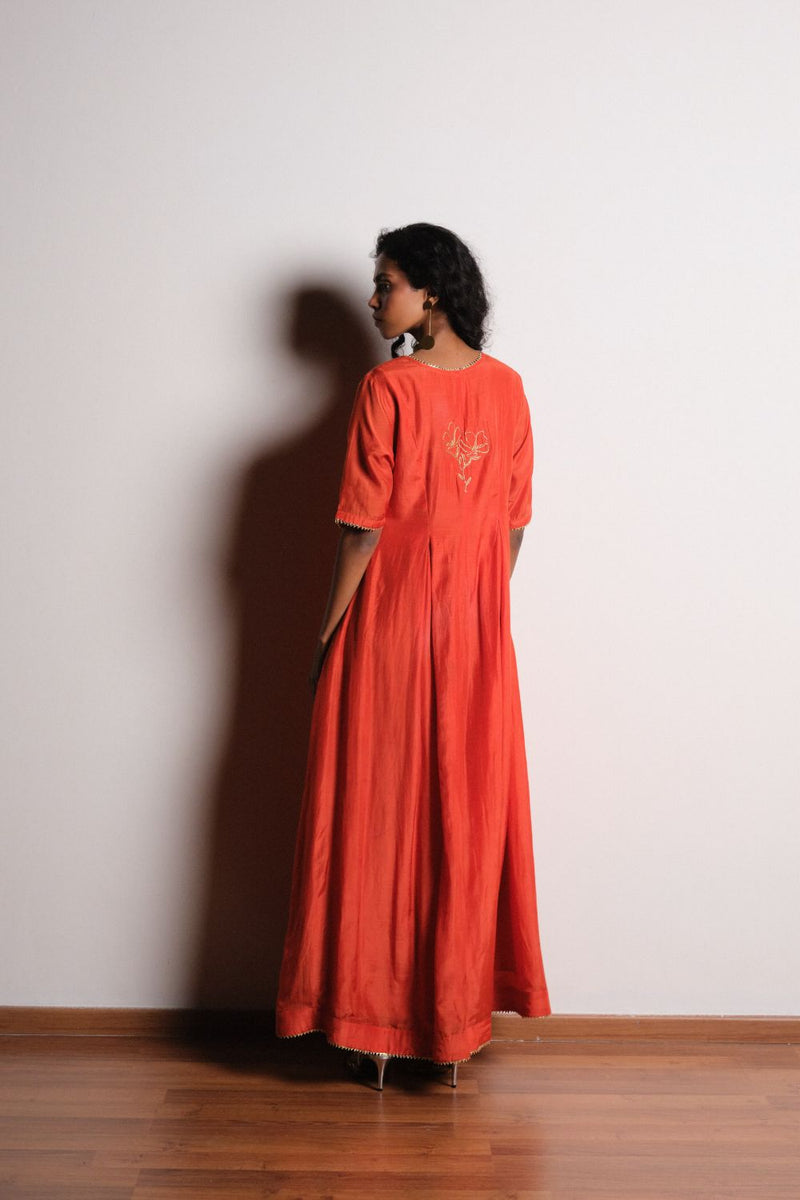 Agni Tara Jumpsuit chanderi by Khara Kapas in orange for women Worldwide