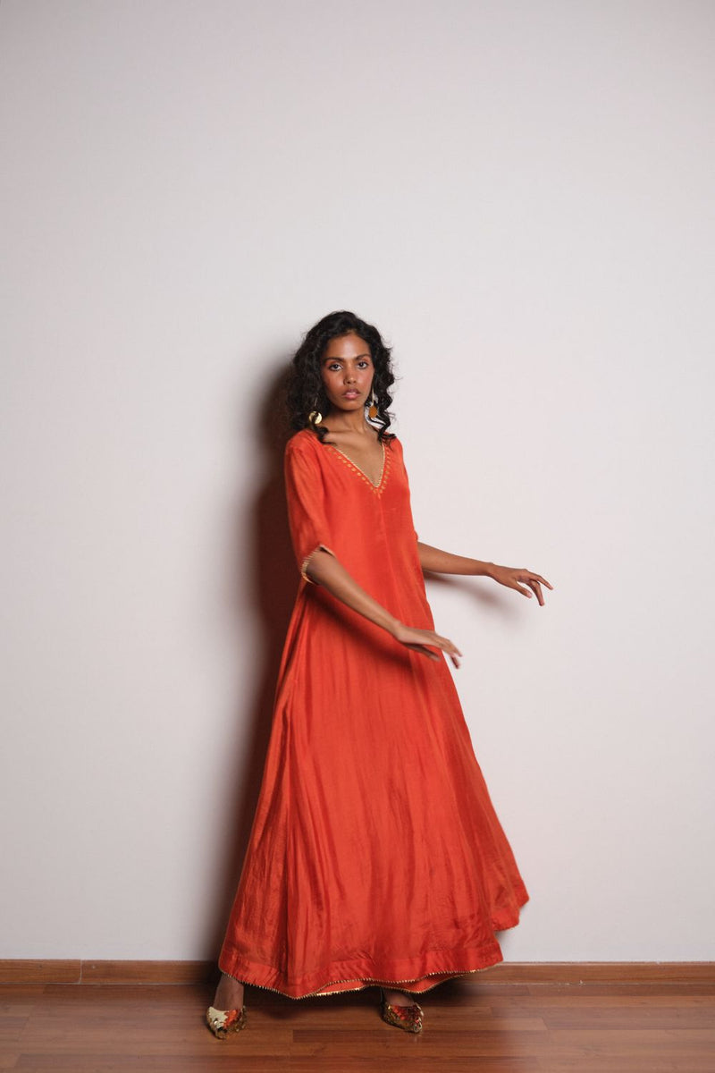 Agni Tara Jumpsuit chanderi by Khara Kapas in orange for women Worldwide